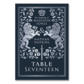 Blue Silver Royal Medieval Lion Wedding Tischnummer (Rückseite)