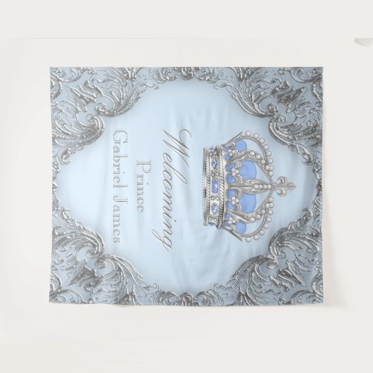 Blue Silver Royal Prince Baby Dusche Hintergrund Wandteppich (Vorderseite (Horizontal))