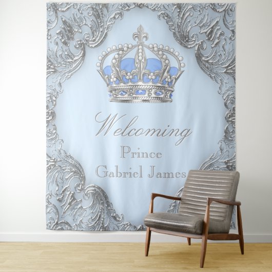 Blue Silver Royal Prince Baby Dusche Hintergrund Wandteppich (Beispiel)