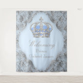 Blue Silver Royal Prince Baby Dusche Hintergrund Wandteppich (Vorderseite)