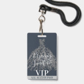 Blue Silver Rustic Blätter Dress Sweet 16 VIP Pass Ausweis (Back with Lanyard)