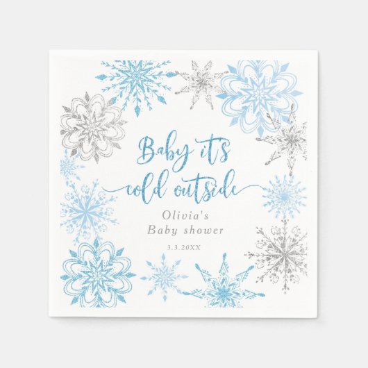 Blue Silver Schneeflocken Baby seine Kälte draußen Serviette (Vorderseite)