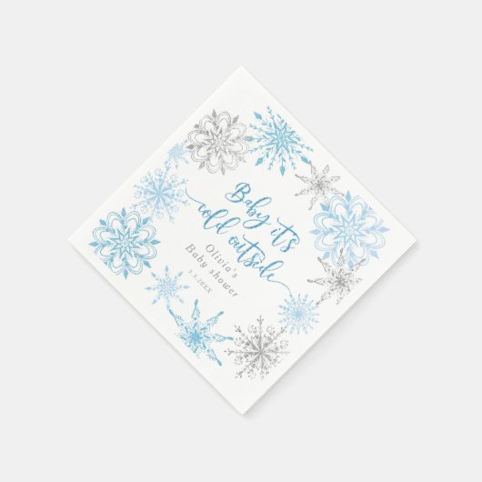 Blue Silver Schneeflocken Baby seine Kälte draußen Serviette (Ecke)