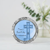 Blue & Silver Sequin 1. Heilige Kommunion Einladun Einladung (Stehend Vorderseite)