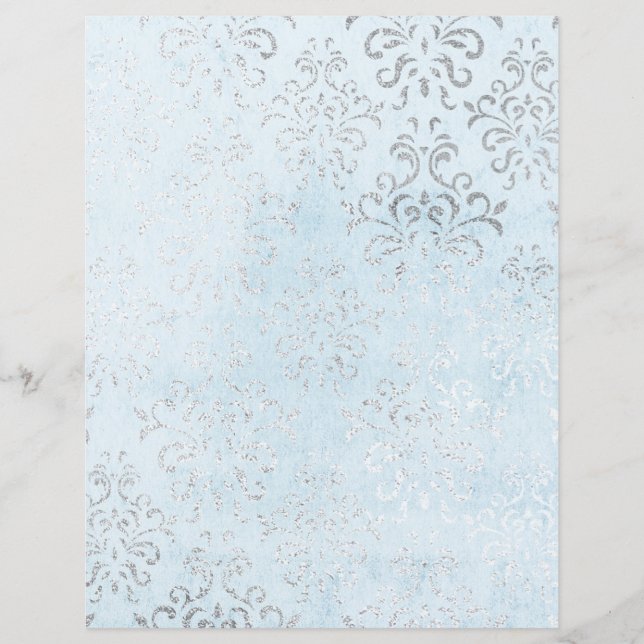 Blue & Silver Shabby Damask Scrapbook Paper (Vorderseite)