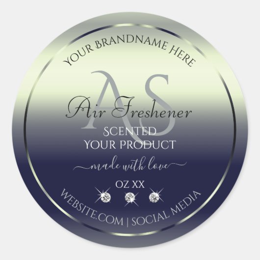 Blue Silver Shimmery Product Label Jewels Monogram Runder Aufkleber (Vorderseite)