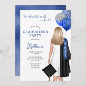 Blue Silver Sie glaubte, sie könnte Abschluss Mädc Einladung (Vorne/Hinten)