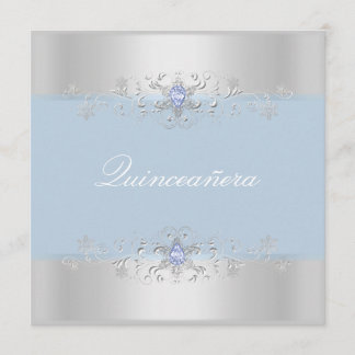 Blue & Silver Snow Gem Quinceanera Einladung