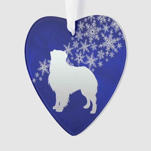 Blue Silver Snowflake Australian Shepherd Ornament (Vorderseite)