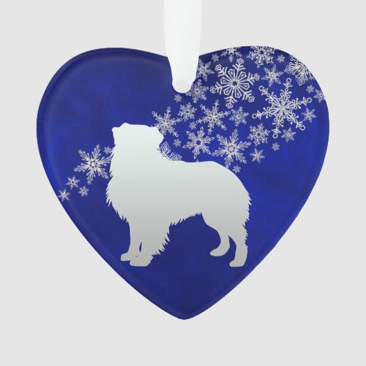 Blue Silver Snowflake Australian Shepherd Ornament (Vorderseite)