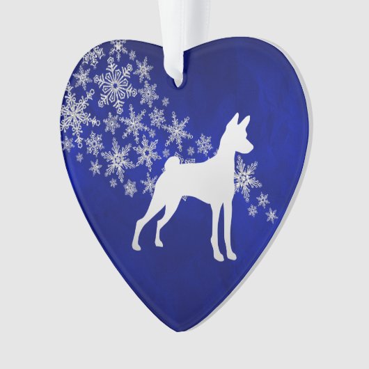 Blue Silver Snowflake Basenji Dog Ornament (Vorderseite)