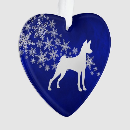 Blue Silver Snowflake Basenji Dog Ornament (Vorderseite)