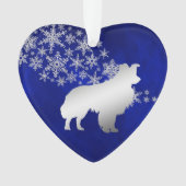 Blue Silver Snowflake Border Collie Dog Ornament (Vorderseite)