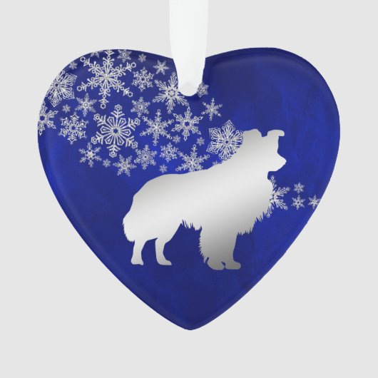 Blue Silver Snowflake Border Collie Dog Ornament (Vorderseite)