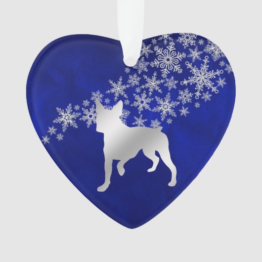Blue Silver Snowflake Boston Terrier Dog Ornament (Vorderseite)