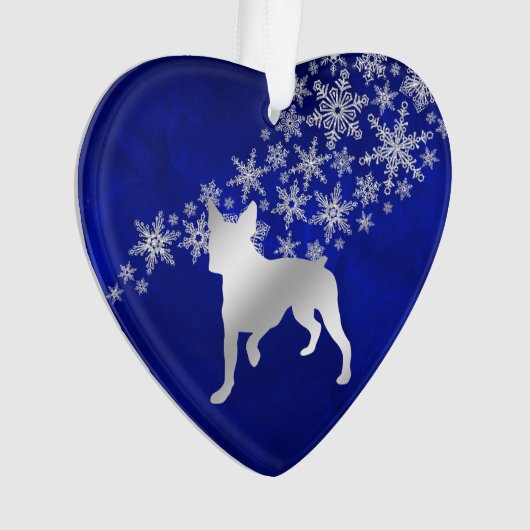 Blue Silver Snowflake Boston Terrier Dog Ornament (Vorderseite)
