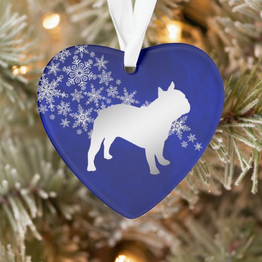 Blue Silver Snowflake Bulldog Ornament (Baum)