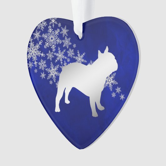 Blue Silver Snowflake Bulldog Ornament (Vorderseite)