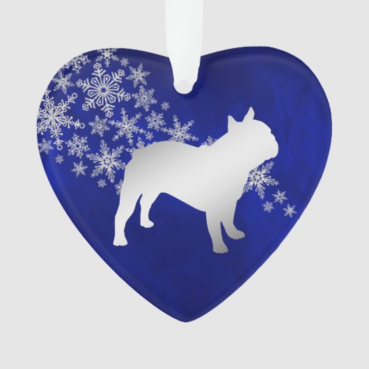 Blue Silver Snowflake Bulldog Ornament (Vorderseite)