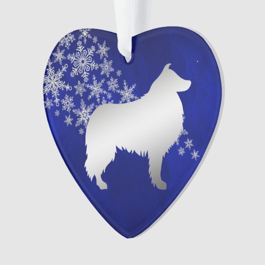 Blue Silver Snowflake Collie Dog Ornament (Vorderseite)