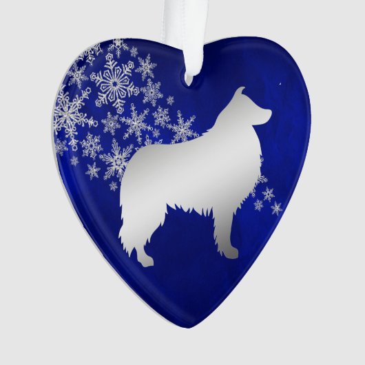 Blue Silver Snowflake Collie Dog Ornament (Vorderseite)
