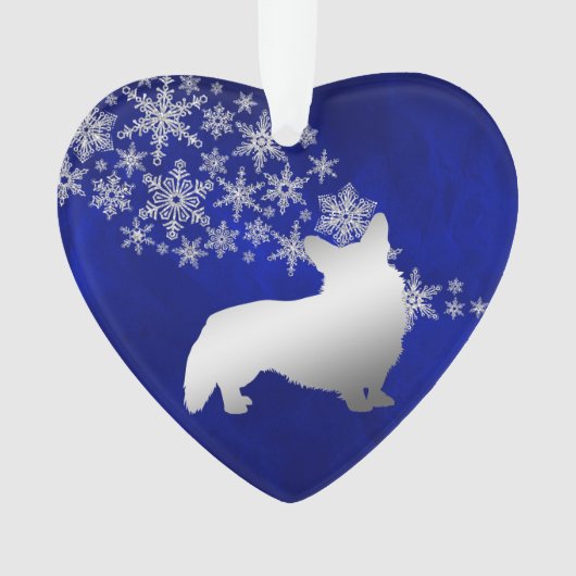 Blue Silver Snowflake Corgi Ornament (Vorderseite)
