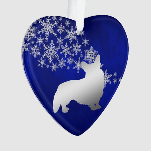 Blue Silver Snowflake Corgi Ornament (Vorderseite)