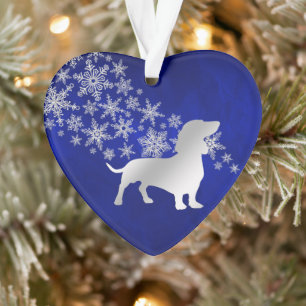 Blue Silver Snowflake Dackel Ornament