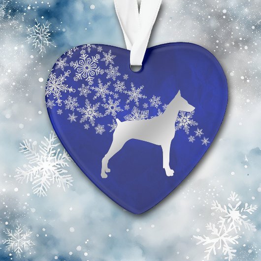 Blue Silver Snowflake Doberman Ornament