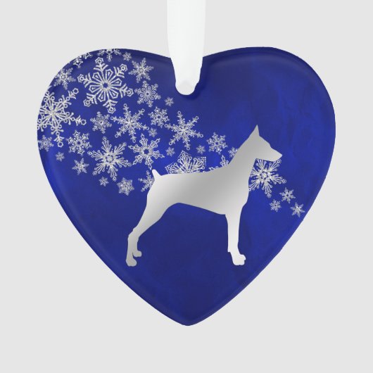 Blue Silver Snowflake Doberman Ornament (Vorderseite)