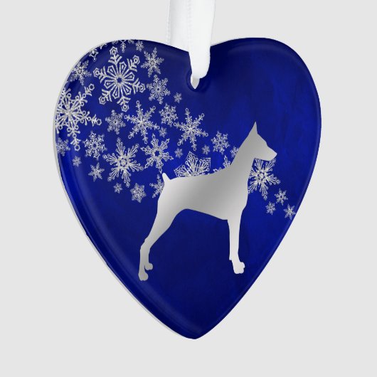 Blue Silver Snowflake Doberman Ornament (Vorderseite)