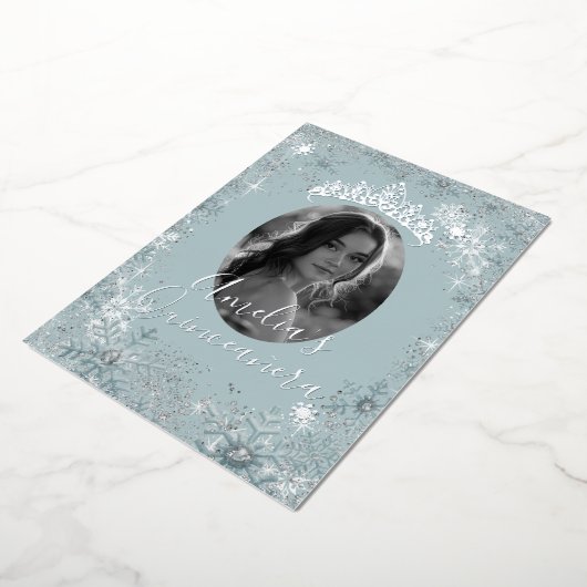 Blue Silver Snowflake Foto Quinceanera Folieneinladung (Gedreht)