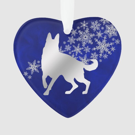 Blue Silver Snowflake German Shepherd Ornament (Vorderseite)