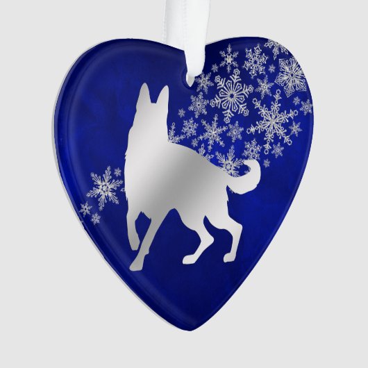 Blue Silver Snowflake German Shepherd Ornament (Vorderseite)