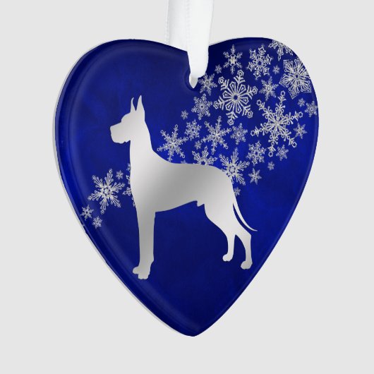 Blue Silver Snowflake Great Dane Ornament (Vorderseite)