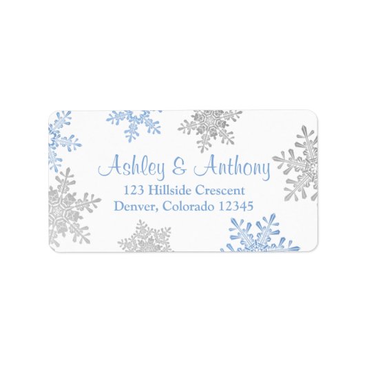 Blue Silver Snowflake Hochzeit Rücksendeadresse Adressaufkleber (Vorne)