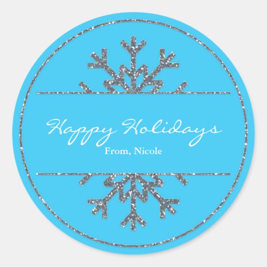 Blue & Silver Snowflake Holiday Winter Sticker (Vorderseite)