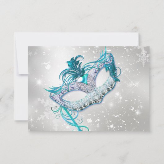 Blue Silver Snowflake Masquera Weihnachten UAWG RSVP Karte (Rückseite)