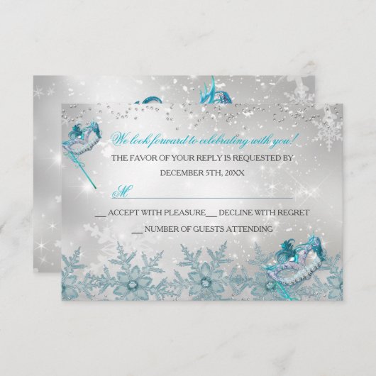 Blue Silver Snowflake Masquera Weihnachten UAWG RSVP Karte (Vorne/Hinten)
