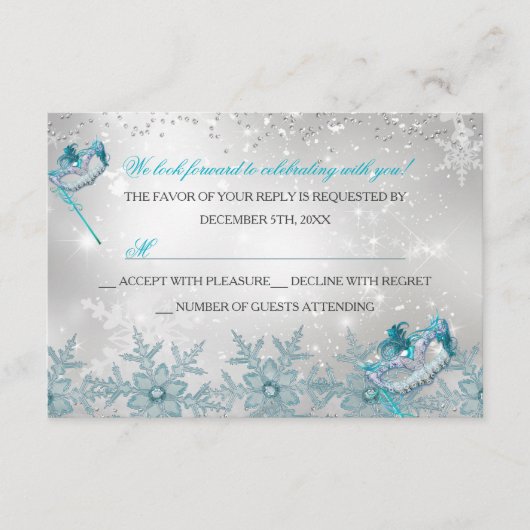 Blue Silver Snowflake Masquera Weihnachten UAWG RSVP Karte (Vorderseite)