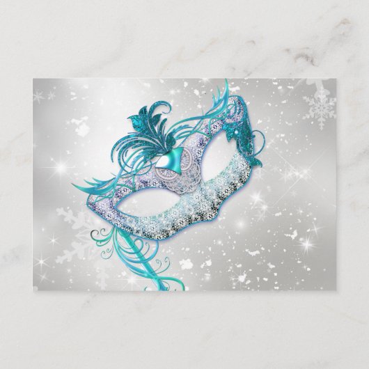 Blue Silver Snowflake Masquera Weihnachten UAWG RSVP Karte (Rückseite)