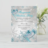Blue Silver Snowflake Masquerade Weihnachtsfest Pa Einladung (Stehend Vorderseite)