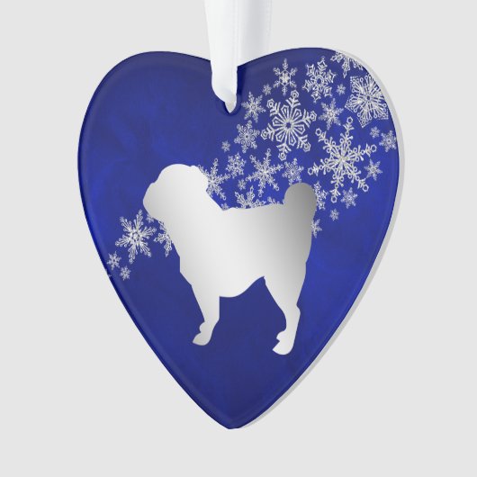 Blue Silver Snowflake Mops Ornament (Vorderseite)