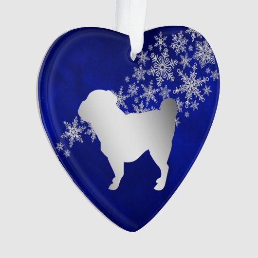 Blue Silver Snowflake Mops Ornament (Vorderseite)