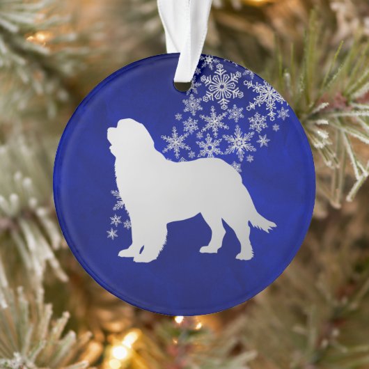 Blue Silver Snowflake Neufundland Hunde Runde Ornament (Baum)