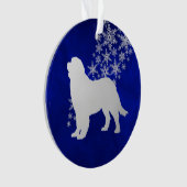 Blue Silver Snowflake Neufundland Hunde Runde Ornament (Vorderseite)