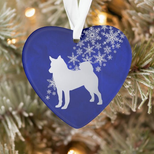 Blue Silver Snowflake Norwegischer Elkhound Hund Ornament (Baum)