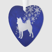 Blue Silver Snowflake Norwegischer Elkhound Hund Ornament (Vorderseite)