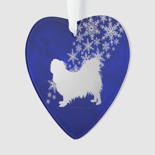 Blue Silver Snowflake Pekingese Ornament (Vorderseite)