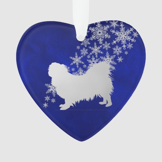 Blue Silver Snowflake Pekingese Ornament (Vorderseite)